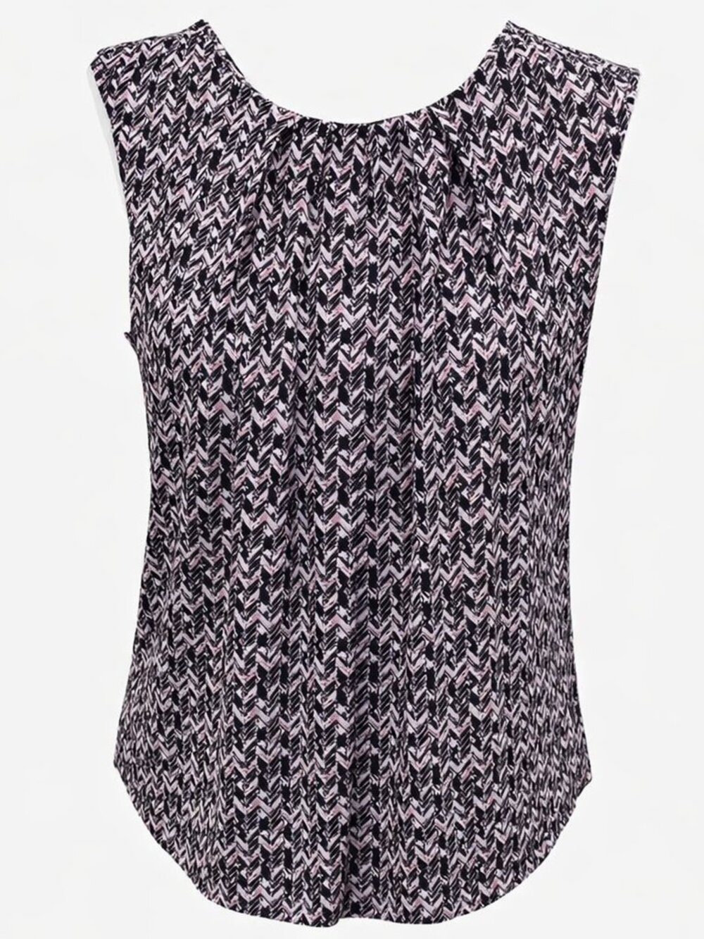 Chevron Sleeveless Blouse Modern Workwear Lightweight Pleated Scoop Neck